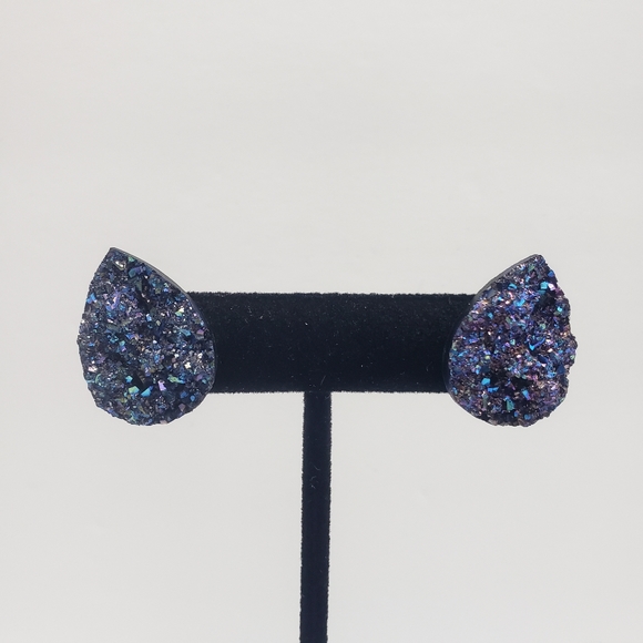 🔴 5/$10 Blue & Purple Iridescent Druzy Style Teardrop Earrings - Picture 2 of 5